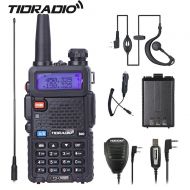 Walkie Talkie UV-5R Dual Band Two Way (Ham) Radio with one More 1800mAh Battery Car Charge Hand Mic and TIDRADIO NA-771 Antenna