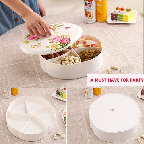  DM Creative Party Snacks Serving tray with Lid,Multi Sectional Snack Bowls Snack Container Box for Storing Dried Fruits, Nuts, Candies, Fruits Perfect for Daily Use