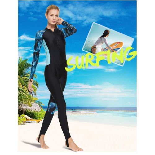  Skyone Full Body Scuba Rash Guard Lycra Dive Skin UV Swimwear Sport Skins for Men Women, Long Sleeve One Piece Front Zipper Diving Wetsuit for Surfing Swimming Snorkeling Canoeing