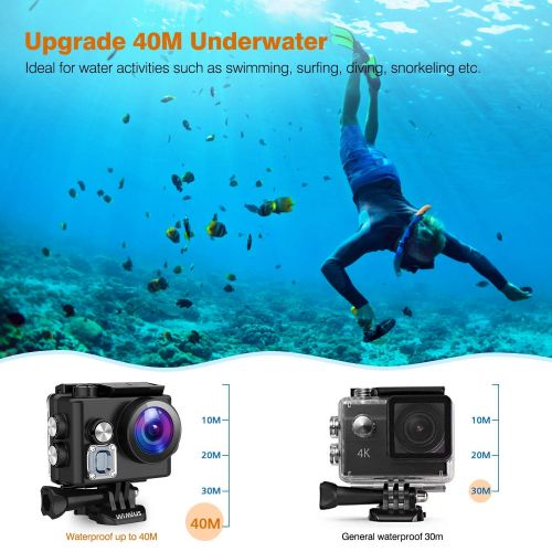  WiMiUS Action Cam 4K WiFi Action Kamera 40M Unterwasserkamera(2 Batterie, Transporttasche und kostenlose Accessoires)