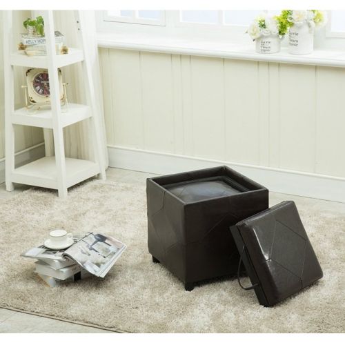  HAOBO Home Haobo Home Faux Leather Storage Ottoman Bench Footrest Coffee Table Brown