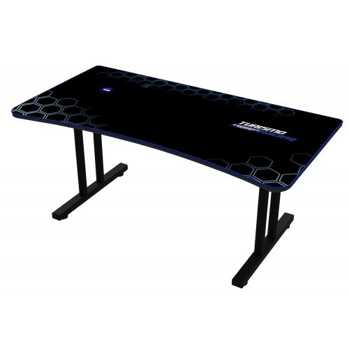  Turismo Racing Gaming Desk - Stazzione Extra-Wide Smart Gaming Desk with Built-in Phone Charger and USB Ports + Integrated Mouse Pad - Blue