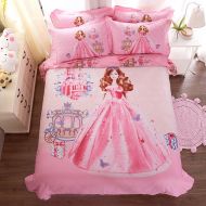 Casa 100% Cotton Kids Bedding Set Girls Princess Barbie Duvet Cover and Pillow Cases and Fitted Sheet,Girls,4 Pieces,Queen