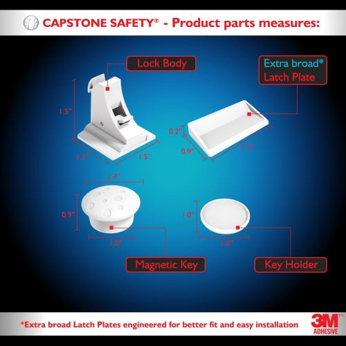  Capstone Safety Premium Drill-Free Magnetic Safety Cabinet & Drawer Locks with 3M Adhesive - 8 Locks & 3 Keys