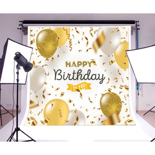  Yeele 10x10ft Happy Birthday Backdrop Vinyl Golden Ballons Ribbon Streamers Congratulation Celebrate Birthday Party Photography Background for Baby Kid Girl Adult Portrait Photo Bo
