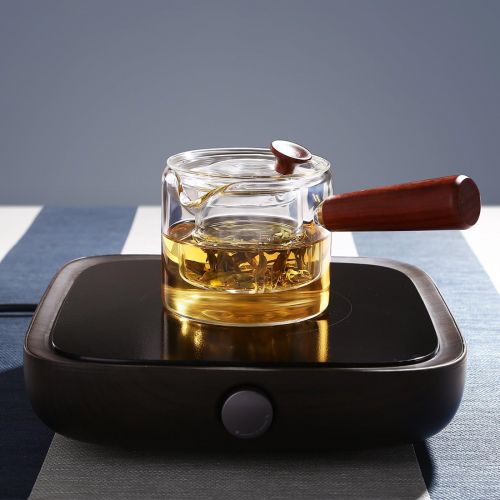  ONEISALL Glas-Teekanne mit Holzgriff, Mini-koch- und Kaffeekanne, langlebiger Teekanne, Glas-Teekanne mit Glasfilter-Filter fuer Zuhause und Buero GYBL458 (400 ml)