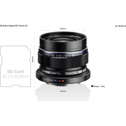  Olympus M.zuiko Digital Ed 12mm F2.0 Lens Black for Micro Four Thirds System - International Version (No Warranty)