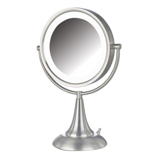  Jerdon HL8510NL 8.5-Inch Tabletop Two-Sided Swivel LED Lighted Vanity Mirror with 8x Magnification, Nickel Finish