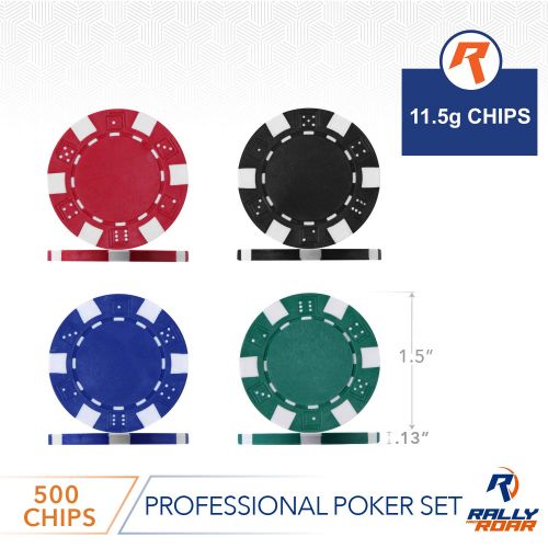  Rally and Roar Professional 500 Chips (11.5g) Poker Set with Case by Rally & Roar - Complete Poker Playing Game Sets with 500 Casino Style Chips, Cards, Dice, Aluminum Case & Keys: Texas Hold’Em,