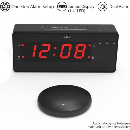  ILuv iLuv TimeShaker Boom - (Upgraded) 1.4 Jumbo LED Dual Alarm Clock with Wireless 3 Level Vibrating Shaker, Alert Light, Panic Sound Adjuster, USB Charging Port, 5 Level Dimmer and AC