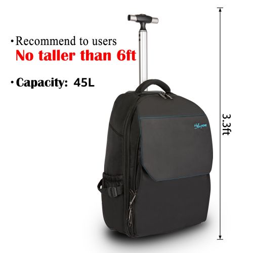  19 inches Large Storage Multifunction Waterproof Travel Wheeled Rolling Backpack by HollyHOME, Black