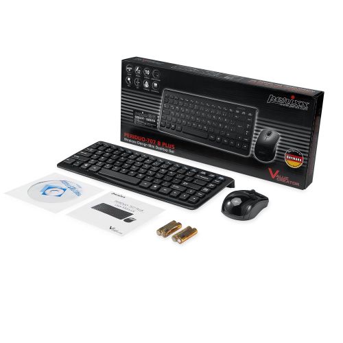  Perixx Periduo-707 Wireless 2.4GHz Mini Keyboard Mouse Set with 11 Hot Keys and 128 Bit AES Encryption, Batteries Included, Piano Black