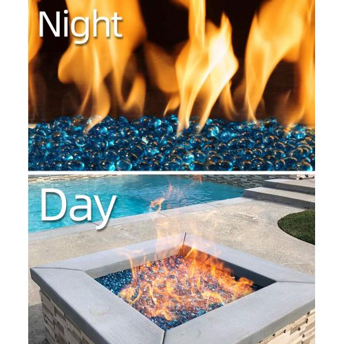  [추가금없음]GASPRO 20LB Fire Glass Olive-1/2-Inch Caribbean Blue Reflective for Fireplace, Fire Pit and fire Pit Table