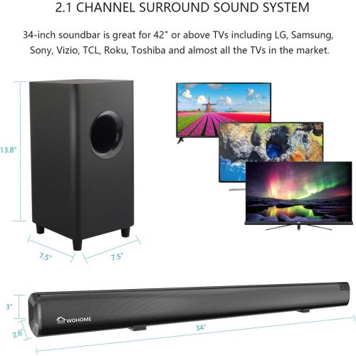  [아마존핫딜][아마존 핫딜] WOHOME Sound Bar,Wohome 2.1 Channel TV Soundbar with Subwoofers and Wireless Bluetooth Surround Home Theater System 34-inch soundbar 5.5-inch Subwoofer 4 Speakers 120W 95dB Remote Control
