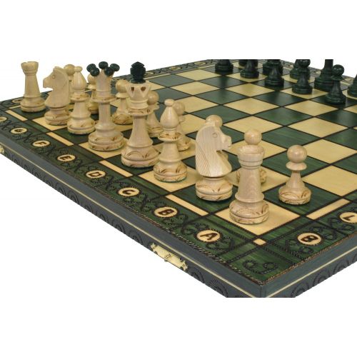  Wegiel CONSUL GREEN HANDCRAFTED TOURNAMENT WOODEN CHESS Board 19 x 19- Chessmen Weighted