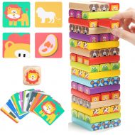 [아마존 핫딜] [아마존핫딜]TOP BRIGHT Colored Wooden Blocks Stacking Board Games for Kids Ages 4-8 with 51 Pieces