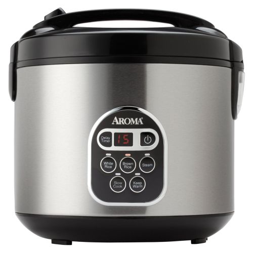  Aroma Professional Rice Cooker with Food Steamer, Silver