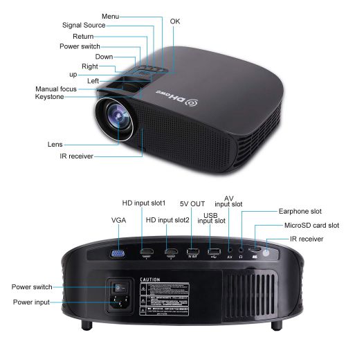  비디오 프로젝터, DHAWS 3800LM 1080P 비즈니스 파워 포인트 프레젠테이션 및 홈시어터용 풀 HD HDMI 영화 프로젝터, PPT Clicker 포함