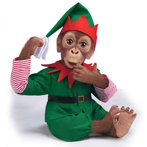  The Ashton-Drake Galleries Jolly The Holiday Elf Lifelike Monkey Doll