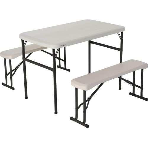라이프타임 Lifetime 80373 Portable Folding Camping RV Picnic Table and Bench Set, Almond