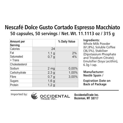 네스카페 50 X Nescafe Dolce Gusto Cortado Espresso Macchiato, 50 Capsules