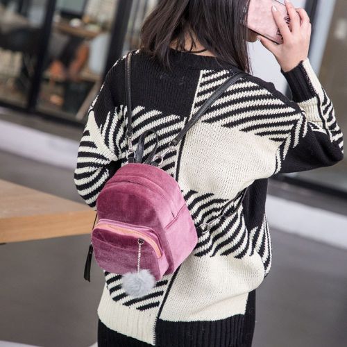  Clearance Sale! ZOMUSA Women Girls Fashion Mini Backpack Shoulder Bag Solid School Bags With Fur Ball