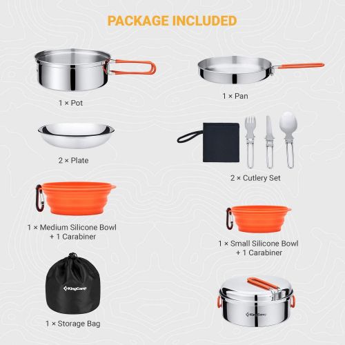  KingCamp Portable Camping Cookware Set 9 Pcs for 1-2 Person  17 Pcs for 4-6 Person Family Cooking Non Stick Pot Pan Bowls Mess Kit Folding Frying Pan