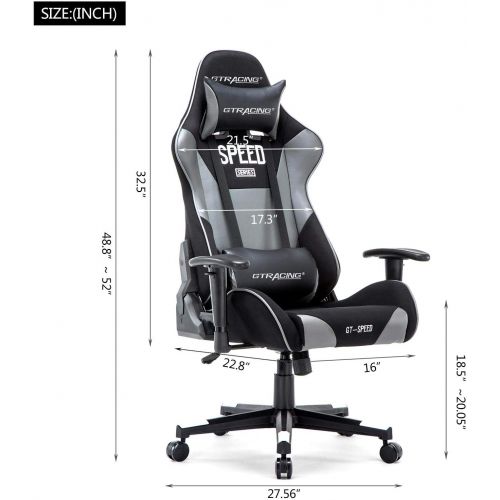  GTRACING High Back Gaming Chair Fabric and PU Racing Chair Backrest and Height Adjustable E-Sports Chair Ergonomic Computer Office Chair Furniture with Pillows GT000 Gray