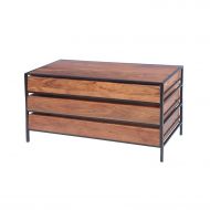 The Urban Port UPT-183800 Spacious Three Drawer Acacia Wood Chest with Iron Framework, Brown and Black