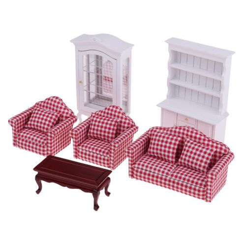  Unknown MagiDeal Handcrafts 1/12 Dollhouse Miniature Sofa & Table &Display Cabinet & Bookshelf Room Furniture Kit 10 Pieces