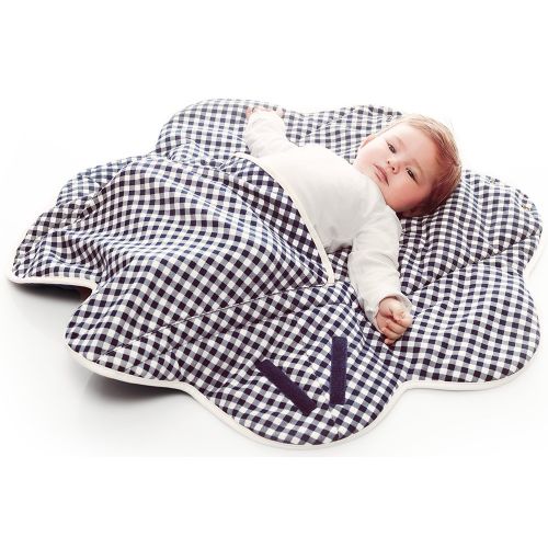  Wallaboo Baby Blanket Fleur, Supersoft 100% Cotton, Newborn, For Pram, Moses Basket or Crib and Travel, Receiving Blanket in Flower shape. Size 34 x 34inch, Color: Blue - Vichy