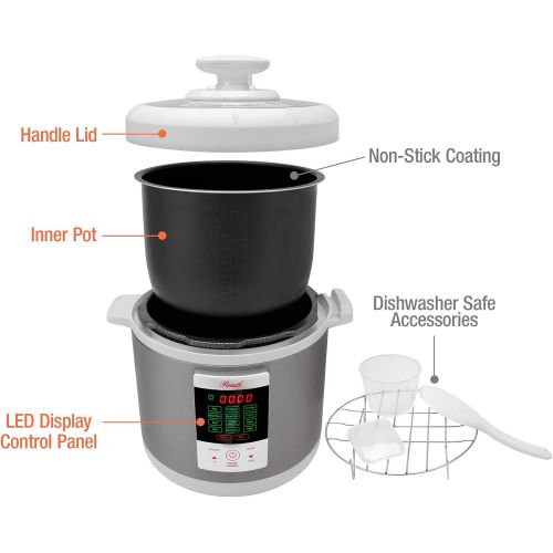  Rosewill Programmable Pressure Cooker 6Qt, 8-in-1 Instapot Multi Cooker Rice Cooker, Slow Cooker Pressure Cooker, Vegetable Steamer, Deep Fryer, SauteBrowning, Yogurt Maker, Warme