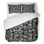 SanChic Duvet Cover Set Pattern Sketchy Skull in Black Rock Doodle Boy Decorative Bedding Set with Pillow Case Twin Size