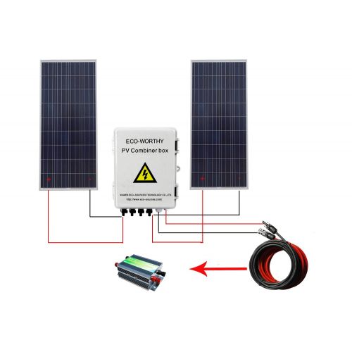  ECO LLC 4 String PV Combiner Box with Lighting Arrester, 10A Breaker, Universal Solar Panel Connectors,Grounding Bus-Bar Ideal For Off-grid Solar System