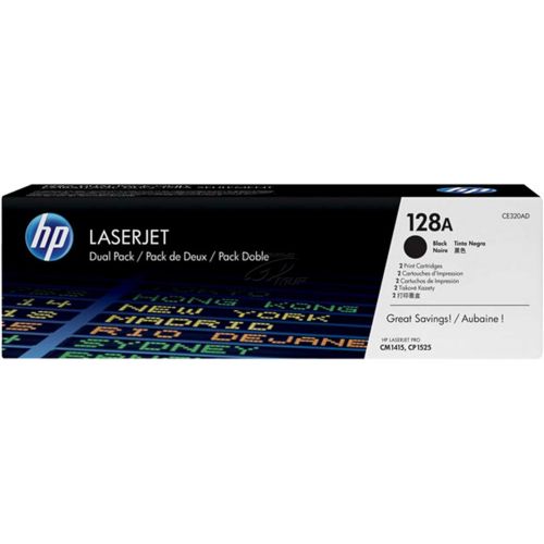 에이치피 HP 128A (CE320A) Black Toner Cartridge, 2 Toner Cartridges (CE320AD) for HP LaserJet Pro CM1415 CP1525