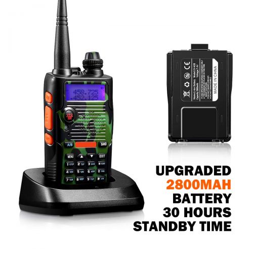  OGL 8 Watt 2800mAh Two Way Radio Rechargeable Large Battery FCC Dual Band VHF 136-174MHz and UHF 400-520MHz Long Range Water Resistant 128 Channels Walkie Talkie with Earpiece Full Kit