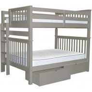 Bedz King Bunk Beds Full over Full Mission Style with End Ladder and 2 Under Bed Drawers, White