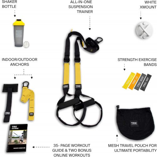  TRX All In One Home Gym Bundle: Includes All-In-One Suspension Trainer, Indoor & Outdoor Anchors, TRX XMount Wall Anchor, 4 Exercise Bands & Shaker Bottle