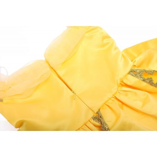 ReliBeauty Girls Princess Belle Costume Belted Dress Up