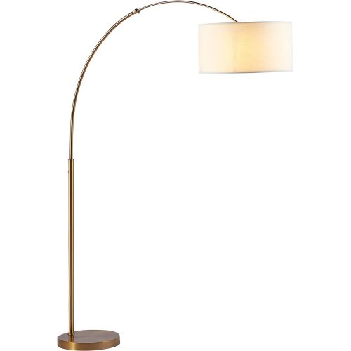  Rivet Brass Arc Floor Lamp, 76H, With Bulb, Brass with Linen Shade