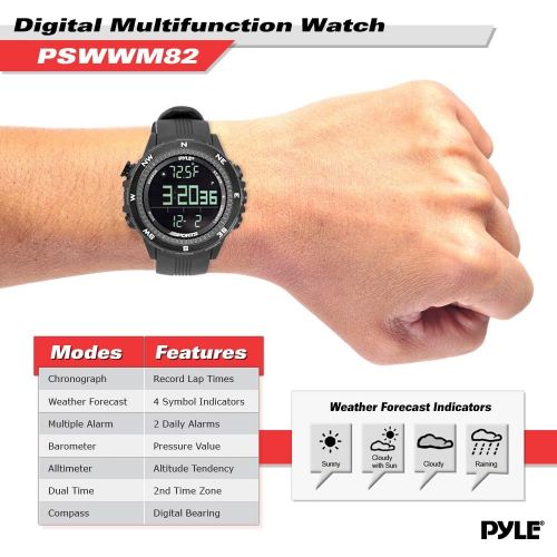  Digital Multifunction Sports Wrist Watch - Smart Fit Classic Men Women Sport Running Training Fitness Gear Tracker w Altimeter, Barometer, Compass, Timer, Weather Forecast - Pyle