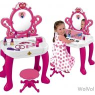 [아마존 핫딜] WolVol 2-in-1 Vanity Set Girls Toy Makeup Accessories with Working Piano & Flashing Lights, Big Mirror, Cosmetics, Working Hair Dryer - Glowing Princess Will Appear When Pressing T