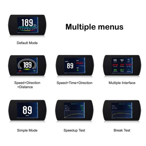  TIMPROVE Universal Car HUD Head Up Display Digital GPS Speedometer with Speedup Test Brake Test Overspeed Alarm 3 Inch TFT LCD Display for All Vehicle