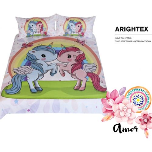  [아마존핫딜][아마존 핫딜] ARIGHTEX Rainbow Unicorn Bedding, 3 Pieces Kids Pegasus Bed Set, Pink Blue Pastel Duvet Cover, Love Gifts for Girlfriend Boyfriend (Twin)