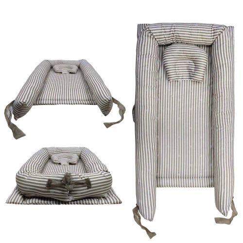  Abreeze Baby Bassinet for Bed -Grey Striped Baby Lounger - Breathable & Hypoallergenic Co-Sleeping Baby Bed - 100% Cotton Portable Crib for Bedroom/Travel