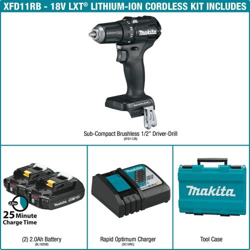  Makita XFD11R1B 18V LXT Lithium-Ion Sub-Compact Brushless Cordless 12 Driver-Drill Kit (2.0Ah)