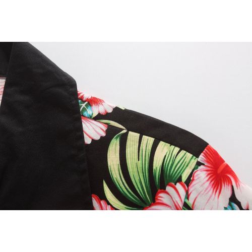  SSLR Mens Flowers Casual Button Down Short Sleeve Hawaiian Shirt