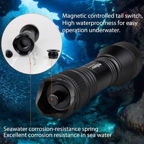  ORCATORCH Upgraded Version D550 Dive Light 970 Lumens Scuba Safety Torch XM-L2 LED Submarine Flashlight with 3400mAh Battery, Charger, Wrist Strap, Lanyard, Waterproof O-Rings