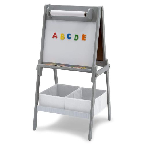 Delta Children Chelsea Double-Sided Storage Easel with Paper Roll and Magnets, Light GreyWhite