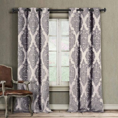  Duck River Textiles Catilie Medallion Grommet Window Curtain 2 Panel Drapes, 37 x 84, Grey
